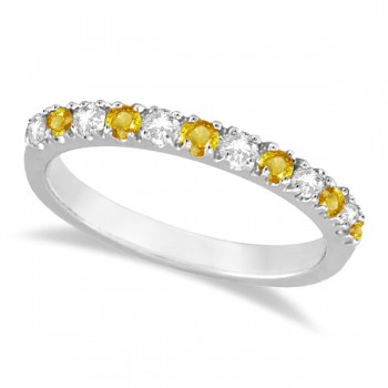 Diamond and Yellow Sapphire Ring Stackable Band 14k White Gold (0.32ct)