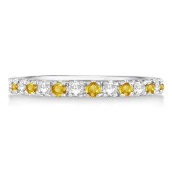 Diamond and Yellow Sapphire Ring Stackable Band 14k White Gold (0.32ct)