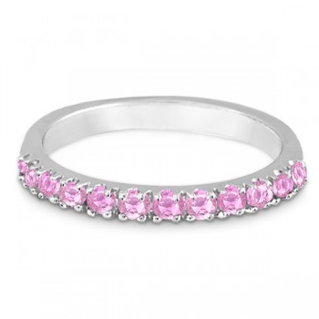 Lab Pink Sapphire Stackable Band Ring Guard in 14k White Gold (0.38ct)