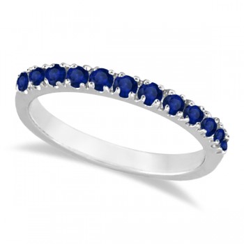 Blue Sapphire Stackable Ring/ Anniversary Band in 14k White Gold