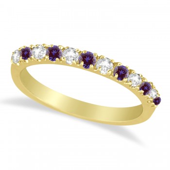 Diamond and Lab Alexandrite Ring Guard Stackable Band 14K Yellow Gold (0.37ct)