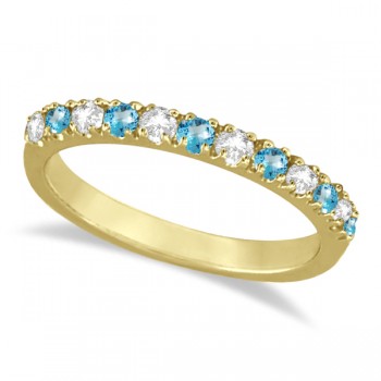 Diamond & Blue Topaz Ring Guard Stackable Band 14k Yellow Gold (0.32ct)
