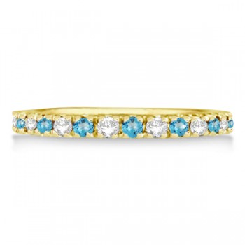 Diamond & Blue Topaz Ring Guard Stackable Band 14k Yellow Gold (0.32ct)