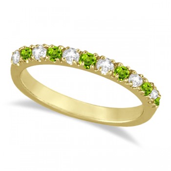 Diamond and Peridot Ring Guard Stackable Band 14k Yellow Gold (0.32ct)