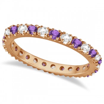 Diamond and Amethyst Eternity Ring Guard Band 14K Rose Gold (0.64ct)