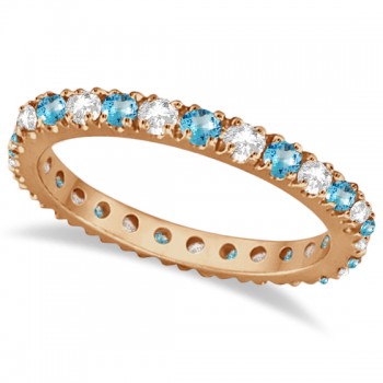 Diamond & Blue Topaz Eternity Band Ring Guard 14K Rose Gold (0.64ct)