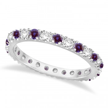 Lab Alexandrite & Diamond Eternity Stackable Ring Band 14K White Gold (0.75ct)