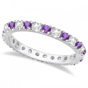 Diamond and Amethyst Eternity Ring Guard Band 14K White Gold (0.64ct)