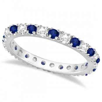 Lab Diamond & Lab Blue Sapphire Eternity Band Ring Guard 14K White Gold (0.51ct)