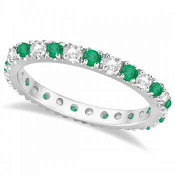 Lab Diamond & Lab Emerald Eternity Ring Stackable Band 14K White Gold (0.64ct)