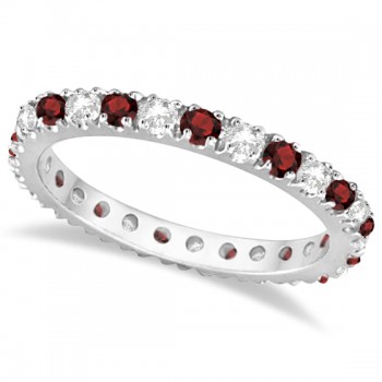 Diamond and Garnet Eternity Band Stackable Ring 14K White Gold (0.51ct)