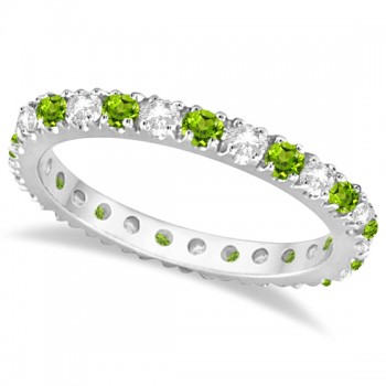 Diamond & Peridot Eternity Ring Stackable Band 14K White Gold (0.64ct)