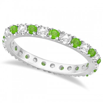 Diamond & Tsavorite Eternity Ring Guard Band 14K White Gold (0.64ct)