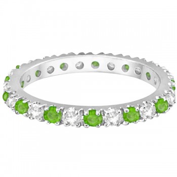 Diamond & Tsavorite Eternity Ring Guard Band 14K White Gold (0.64ct)