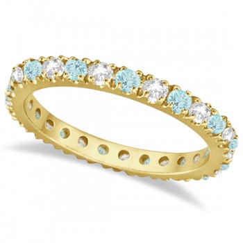 Diamond & Aquamarine Eternity Ring Guard Band 14K Yellow Gold (0.51ct)