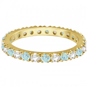 Diamond & Aquamarine Eternity Ring Guard Band 14K Yellow Gold (0.51ct)