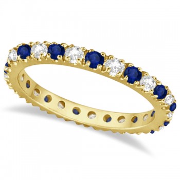 Lab Diamond & Lab Blue Sapphire Eternity Ring Stackable 14K Yellow Gold (0.51ct)