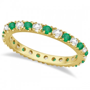 Diamond and Emerald Eternity Ring Guard Band 14K Yellow Gold (0.64ct)