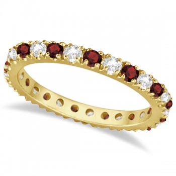 Diamond and Garnet Eternity Ring Guard Band 14K Yellow Gold (0.51ct)