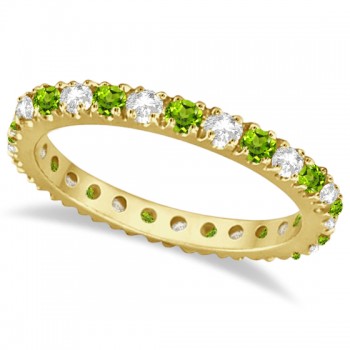 Diamond & Peridot Eternity Ring Guard Band 14K Yellow Gold (0.64ct)