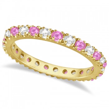 Diamond & Pink Sapphire Eternity Ring Stackable 14k Yellow Gold (0.63ct)