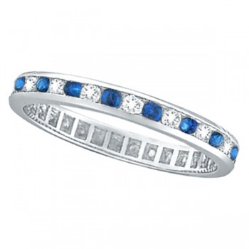 1.04ct Blue Sapphire & Diamond Channel Set Eternity Band Palladium