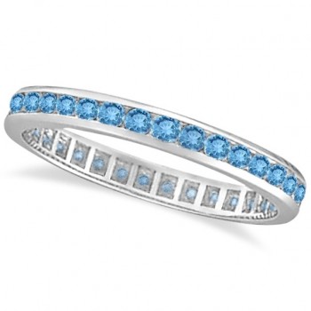 Blue Topaz Channel-Set Eternity Ring Band 14k White Gold (1.00ct)