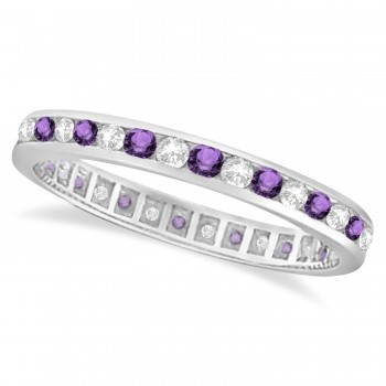 Amethyst & Diamond Channel Set Eternity Band Ring 14k White Gold (1.04ct)