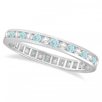 Aquamarine & Diamond Channel-Set Eternity Ring Band 14k White Gold (1.04ct)