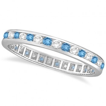 Blue Topaz & Diamond Channel-Set Eternity Ring 14k White Gold (1.04ct)