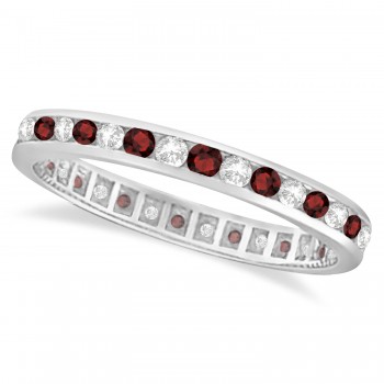 Garnet & Diamond Channel-Set Ring Eternity Band 14k White Gold (1.04ct)