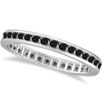 Black Diamond Channel-Set Eternity Ring Band 14k White Gold (1.04ct)