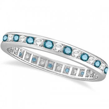 Blue & White Diamond Channel Set Eternity Ring Band 14k Gold (1.00ct)