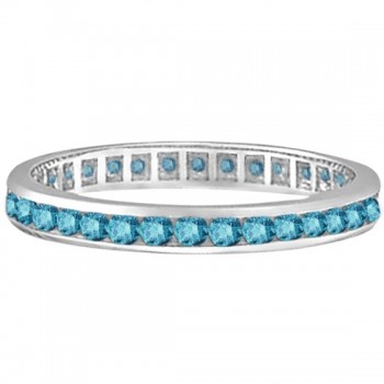 Channel-Set Fancy Blue Diamond Eternity Ring 14k White Gold (1.00ct)