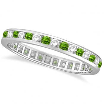 Peridot & Diamond Channel-Set Eternity Ring 14k White Gold (1.04ct)