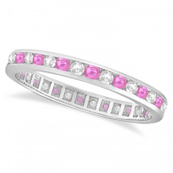 Pink Sapphire & Diamond Channel Set Eternity Band 14k W. Gold (1.04ct)