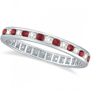 Ruby & Diamond Channel Set Ring Eternity Band 14k White Gold (1.04ctw)