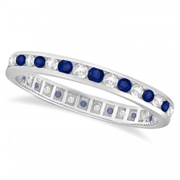 1.04ct Blue Sapphire & Diamond Channel Set Eternity Band 14k Gold Ring