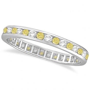 Channel-Set Yellow & White Diamond Eternity Ring 14k W Gold (1.00ct)