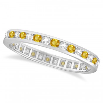 Yellow Sapphire & Diamond Channel Set Eternity Band 14k Gold Ring (1.04ct)