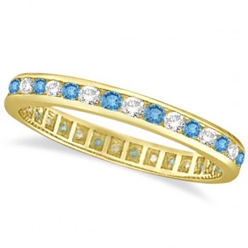 Blue Topaz & Diamond Channel-Set Eternity Ring 14k Yellow Gold (1.04ct)