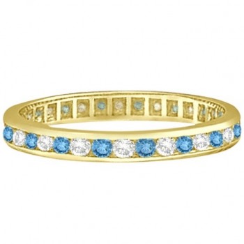 Blue Topaz & Diamond Channel-Set Eternity Ring 14k Yellow Gold (1.04ct)