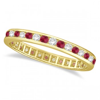 Garnet & Diamond Channel-Set Ring Eternity Band 14k Yellow Gold (1.04ct)