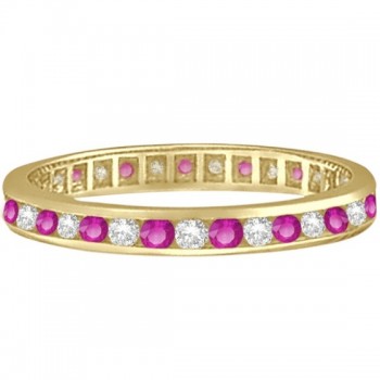 Pink Sapphire & Diamond Channel Set Eternity Band 14k Y. Gold (1.04ct)