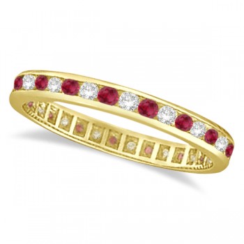 Ruby & Diamond Channel Set Ring Eternity Band 14k Yellow Gold (1.04ct)
