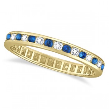 1.04ct Blue Sapphire & Diamond Channel Set Eternity Band 14k Yellow Gold