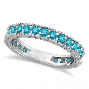 Blue Diamond Eternity Ring with Milgrain Edges 14k White Gold (1.00ct)