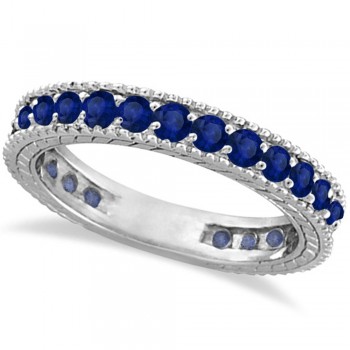 Blue Sapphire Eternity Ring Anniversary Band 14k White Gold (1.16ct)