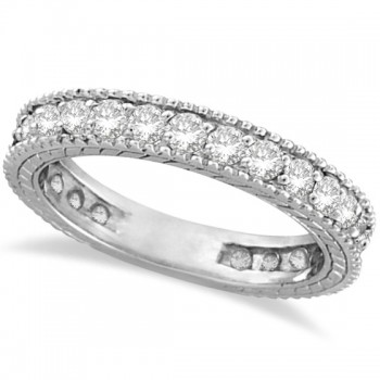 Diamond Eternity Milgrain Edged Ring Band 14k White Gold (1.00ct)