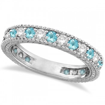 Diamond & Aquamarine Eternity Ring Band 14k White Gold (1.08ct)